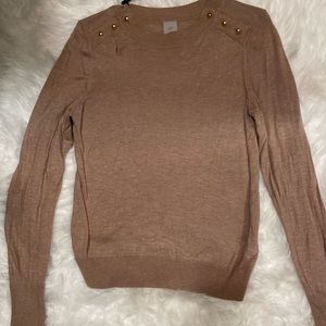 H&M, Size Medium, Tan Sweater, Gold Buttons